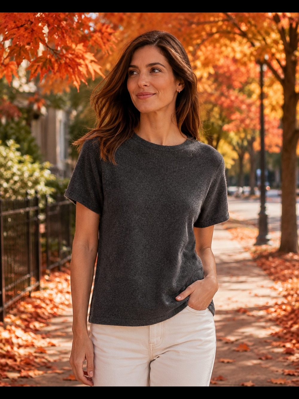 Cashmere Lord & Taylor Short-Sleeve Crewneck Sweater - Charcoal Gray Sz 2x